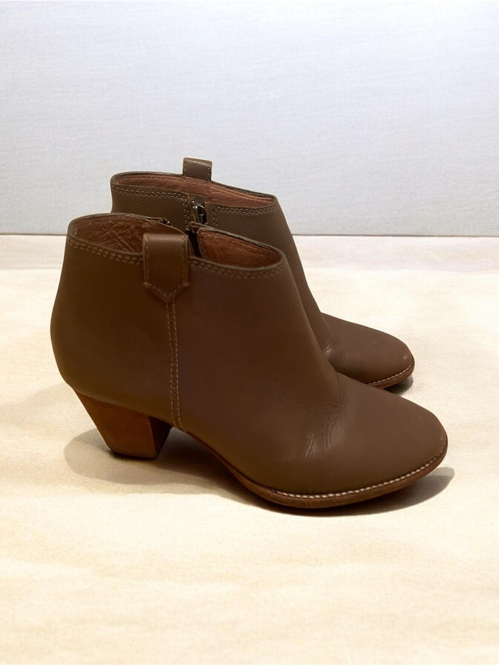 Madewell Brown Leather Ankle Booties - Low Block Heel